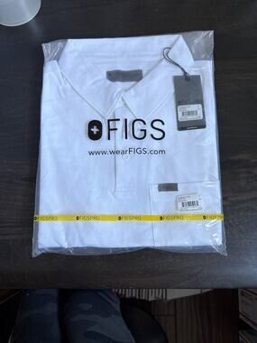 FIGS Technical Pique Scrub Polo Men L White Shirt